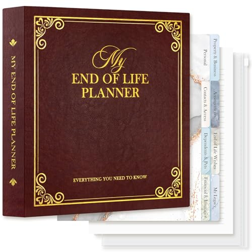 Lanpn Carpeta Organizadora de Fin de Vida – My End of Life Planner con 8 Divisores y 10 Fundas, Organizador de Últimos Deseos Testamento, Documentos Importantes Planificación Funeraria, Inglés, Marrón