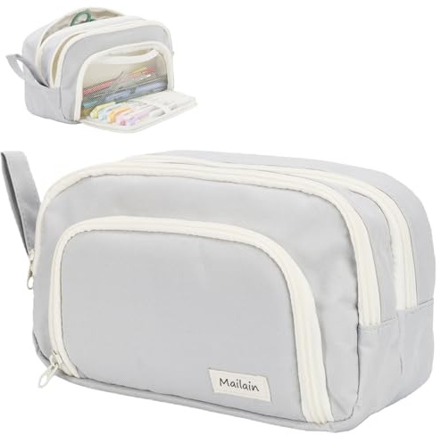 Mailain Federmäppchen Federmappe Mäppchen für Jungen Mädchen Teenager – 3 Fächer Federtasche Erwachsene, Große Kapazität Etui Schule Schlamppermäppchen Schulmäppchen (Grau)