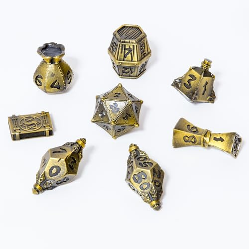 TOYVERSE Set di dadi poliedrici bicolore color oro antico, dadi in lega, adatto per D&D, DND, RPG, MTG, Dungeon e Draghi, giochi da tavolo e giochi di ruolo, 15 anni e più