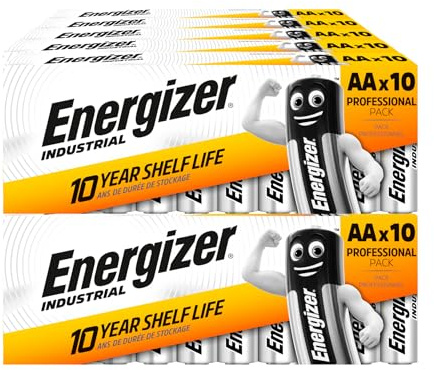 100 Pile AA Stilo Energizer Industrial LR6 1,5V Batterie Alcaline Professionali ad Alte Prestazioni e Lunga Durata Mantengono la Carica 10 Anni per Uso Industriale - 10 Confezioni da 10 Batterie