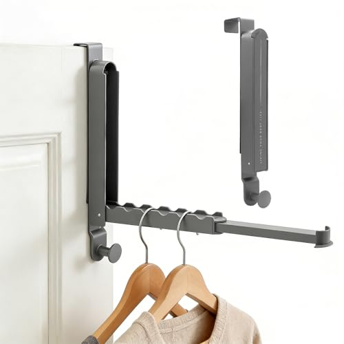 Grau Türgarderobe Klappbar 34cm Skalierbar Türhaken zum Einhängen (2 cm) | Faltbar Kleiderhaken Tür Klappbar Kleiderlüfter Haken Tür Faltbar für Zimmertüren Badezimmertüren Schlafzimmertüren
