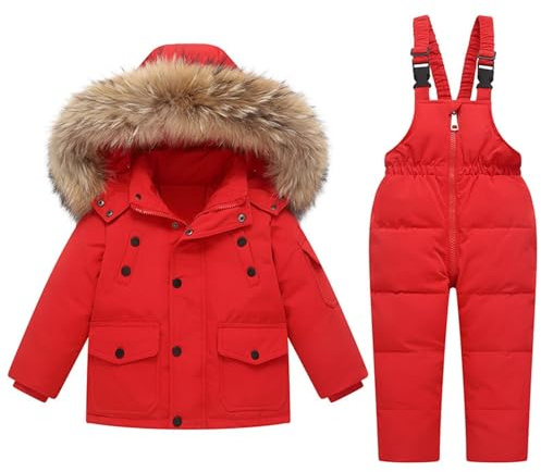 MOVAWAKY Combinaison de Ski Enfants, Veste de Ski avec Capuche VêTements Combinaison BéBé 24 Mois Doudoune à Capuche Zippé Imperméable Vetement Enfant Garcon Ensembles Fille Garçon Enfant Hiver