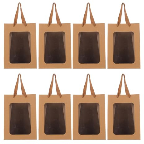 Healvian 10 Stück Kraftpapiertüten mit Sichtfenster Kleine Geschenktaschen mit Stoffgriff Wiederverwendbare Papiertüten für Süßigkeiten Party Geschenkverpackung
