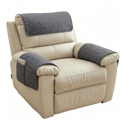 BOYIFEIJIE Sesselschoner mit Armlehne Und Taschen rutschfest Sesselüberwurf für Relaxsessel TV Sessel und Sofa Armlehnenschoner Schützt Vor Verschleiß Universal Passform (Dunkelgrau)