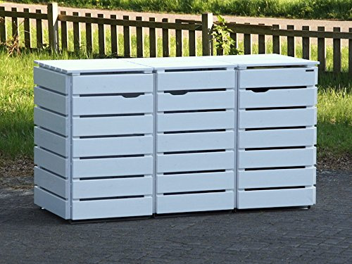 binnen-markt - Cassettiera per bidoni della spazzatura in legno, 3 pezzi, 240 l, colore: Bianco