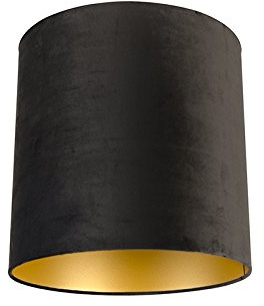Qazqa Modern Lampenschirm - Cilinder Velours - Schwarz Gold, supports-e27, diameter 40 centimeter