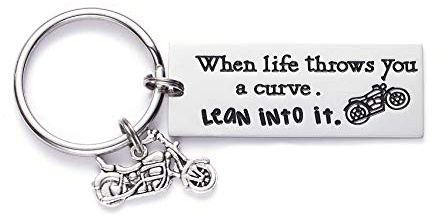 Motorcycle Keychain Cute Keychains Inspirational Biker Gifts Keyring Meaning Gift When Life Throws You a Curve Lean Into It