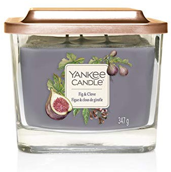 YANKEE CANDLE Elevation Collection con Coperchio Utilizzabile Come Base Candela Quadrata a 3 Stoppini, Figura e Chiodi di Garofano, Media