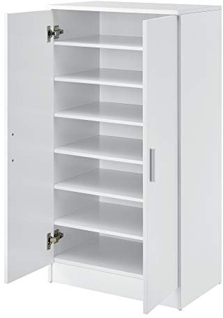 [en.casa] Schuhschrank Notribontaa Schuhregal Schrank mit 2 Türen 108 x 55 x 35 cm Schuhkommode für 14 Paar Schuhe 7 Ablageflächen Flurschrank Weiß