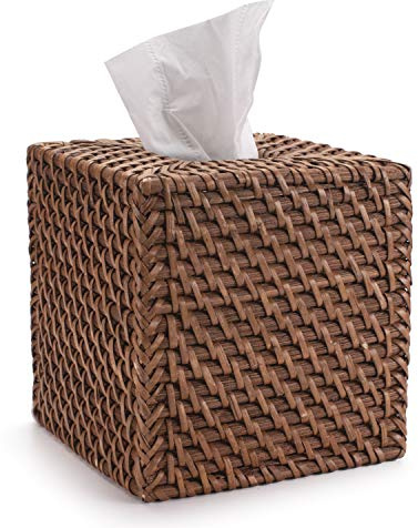 DOKOT Kosmetiktücher Box aus Rattan Taschentücherbox Natur für Zuhause/Büro/Auto Quadratisch (Honigbraun, 14x14x15cm)