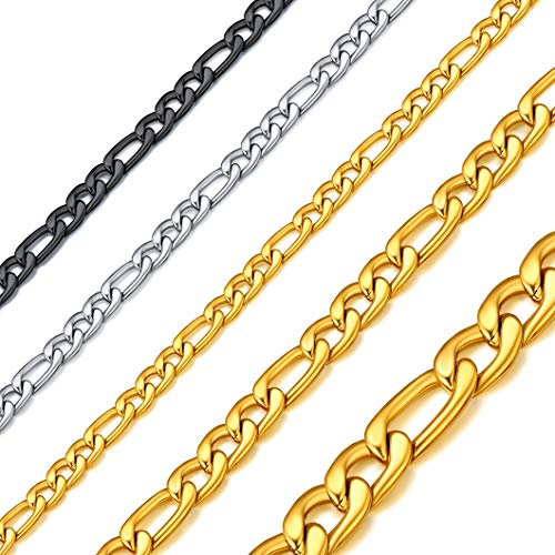 Richsteel Freundschaftskette aus Edelstahl schwarze Figarokette ohne Anhänger -3mm breit 61cm lang-Mit Schmuckbox