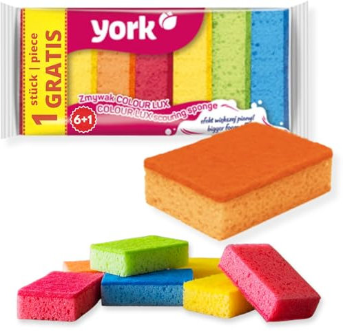 York Prestige - Set di 7 spugne da Cucina, 10 x 7 x 3 cm, 7 Pezzi, Colori Assortiti, Standard