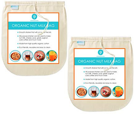 Nut Milk Bag Strainer, 100% Organic Cotton Fabric Cheesecloth for Straining, Filter for Nut Milk, Greek Yoghurt, Juice, Smoothies, Jam, Cold Coffee, 10 x 12 Straining Bag - Edenwood - Pack of 2