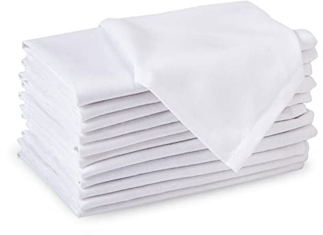 Encasa XO Stoffservietten Baumwolle, 180 GSM 43x43 cm | Weiß, Saugstark & Strapazierfähig | Waschbar & Wiederverwendbar | Tischdeko, Hochzeit & Alltag | 12er Set