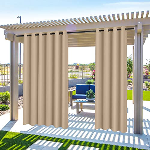 Tenda per Esterni Impermeabile, Oscurante Tende, Tende da Sole per Esterno Protezione dai Raggi UV, Tende impermeabili con Anelli per Giardino Cortile Balcone Gazebo (Champagne, 2 pezzi/ 132 X 240 CM)