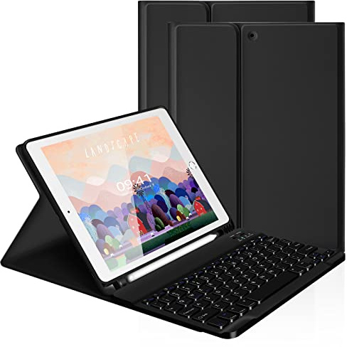 LAMA 10,2 e 10,5 Pollici Custodia per Tastiera iPad, Tastiera Wireless per iPad da 10,2 e 10,5 Pollici(9a 2021/8a 2020/7a generazione 2019, iPad Air 3 2019,iPad Pro 2017) con Portamatite,‎Nero