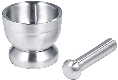 ANCLLO Acero inoxidable mano Masher Bowl Mortero y Maja Set - Acero Inoxidable Mortero y Maja, Frijoles Ajo Especias Alimentos Herramienta de Cocina Molienda 250ml con Tapa