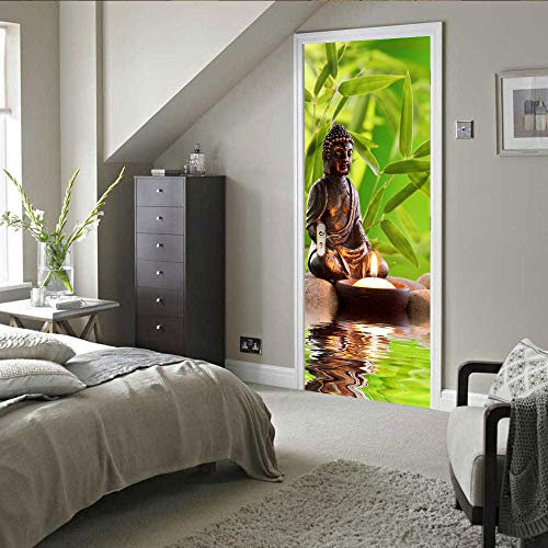 Türtapete selbstklebend Buddha-Statue TürPoster 3D Bewirken Fototapete Türfolie Poster Tapete Abnehmbar Wandtapete für Wohnzimmer Küche Schlafzimmer 77X200CM