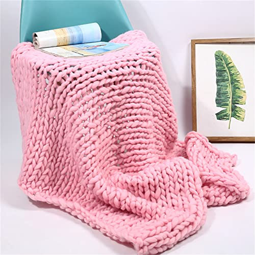 TROYSINC Decken, Grobstrick Wolldecke Strickdecke, Gestrickte Kuscheldecke, Grob Decke Wohndecken Strickdecke Tagesdecke Überwurfdecke Sofa Dekor (Hell-Pink,120 x 150 cm)