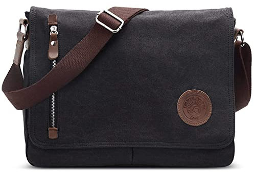 VARLIVOO Umhängetasche für Herren Schultertaschen 14 Zoll Laptoptaschen Messenger Bags Kuriertasche Taschen Camping Arbeiten Schule Segeltuch Schwarz