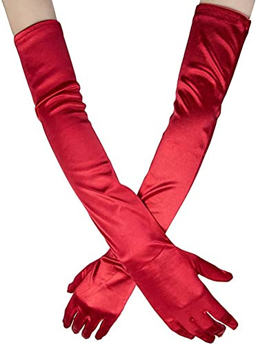 Ancokig Damen Lange Handschuhe Satin Classic Opera Fest Party Hochzeit Braut Handschuhe 1920er Stil Handschuhe Elastisch Erwachsene Größe bis Handgelenk Länge