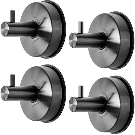 YOHOM Gancho Ventosa para Toallas Colgador Ventosa de Baño Toallero ventosa Fuerte de Acero Inóxidable Toallero con ventosa de Ducha Cocina de Pared Sin Taladro Acabado Cepillado, Negro, 4 Piezas