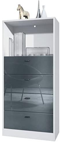 Vladon Kommode Pino V3, Made in Germany, Anrichte mit 4 Schubladen & 1 offenem Fach, Weiß matt/Grau Hochglanz ohne LED (56 x 125 x 36 cm)