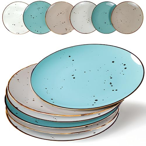 Esfour Ceramics Dinner Plates 11 Inch Set of 6 - Microwave, Oven, Dishwasher Safe, Scratch-Resistant, Porcelain Dishes for Steak, Pizza, Home & Restaurant, Party, Giftable - Natural Assorted Colors