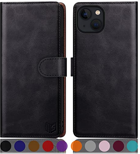 SUANPOT [RFID Schutz für iPhone 14 6.1 Hülle PU Leder Handyhülle Lederhülle Klapphülle Kartenfach Flip Cover für Apple 14 Handy hülle Leather Wallet Phone Case Schwarz