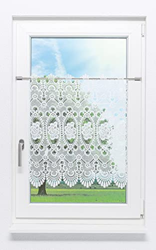 Plauener Spitze Scheibengardine Blumenspitze #1W (BxH) 84cm x 65cm weiß