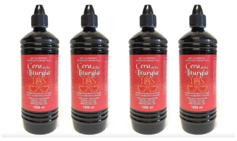 Generico Cera Liquida in Bottiglia da 1 litro. Cera per Lampade e Candele di Chiesa. 4 Bottiglie