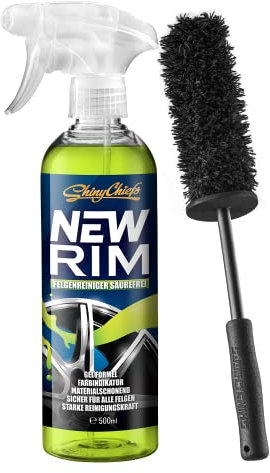 ShinyChiefs WHEELBRUSH Set- Extra weiche Mikrofaser Felgenbürste zur Reinigung hartnäckiger Verschmutzungen + NEWRIM säurefreier Felgenreiniger mit extremer Löskraft - 40cm Bürste, 500ml Reiniger