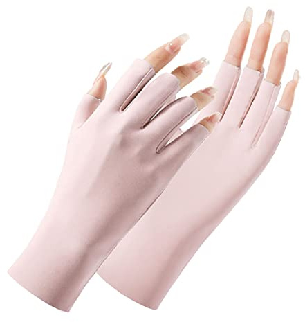 Damen-Handschuhe, UV-Schutz, Eisseide, Sonnenschutz, fingerlose Handschuhe, halber Finger, Touchscreen-Handschuhe, Wandern, Radfahren, Rosa