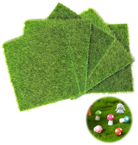 Dzsomt Tapis de Pelouse Verte Artificielle 5 Pièces Faux Gazon Mini Simulation Gazons Tapis d'herbe Artificielle Carré Fausse Pelouse pour Micro Paysage Jardin Décoration,15 x 15cm