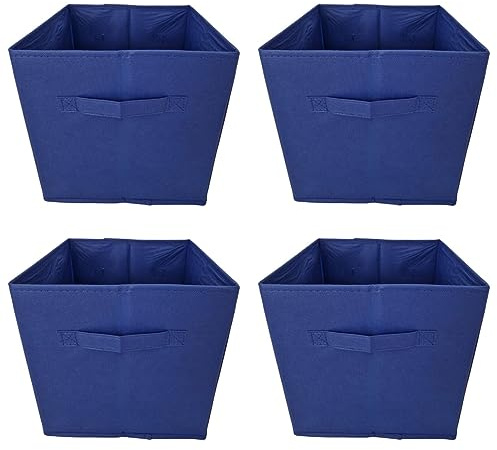 Aryllis Folding Storage Boxes, Navy, Pack of 4, Collapsible Fabric Storage Cubes - 27cm x 27cm