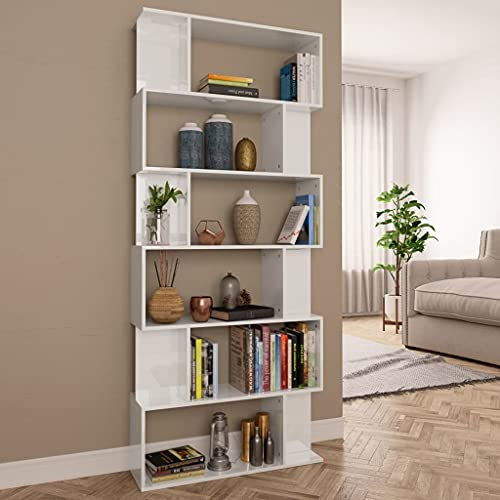 FIRBNUS Bücherregal Raumteiler 80x24x192 cm Holz Schmal Wohnzimmer Möbel Hochglanz-Weiß