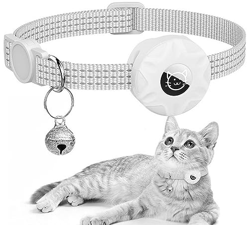 Katzenhalsband für Apple Airtag Hunde Reflektierend Hundehalsband Hülle Silikon, Farbe:Weiß