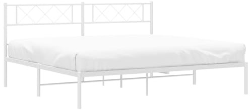 vidaXL Bettgestell, Bettrahmen mit Kopfteil Lattenrost, Metallbett Bett für Schlafzimmer, Doppelbett Gästebett, Metall Weiß 180x200cm