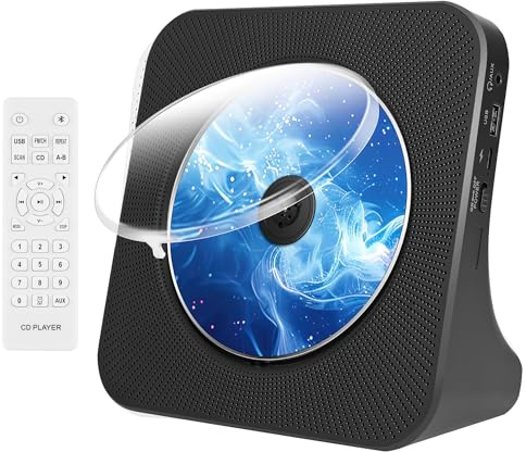 Portable Bluetooth CD Player. Home Radio CD Player with HiFi Speakers | CD MP3 Playback, Supports AUX/USB, Sleep Timer & LCD Display, Desktop CD Music Player with Remote Control (Black)