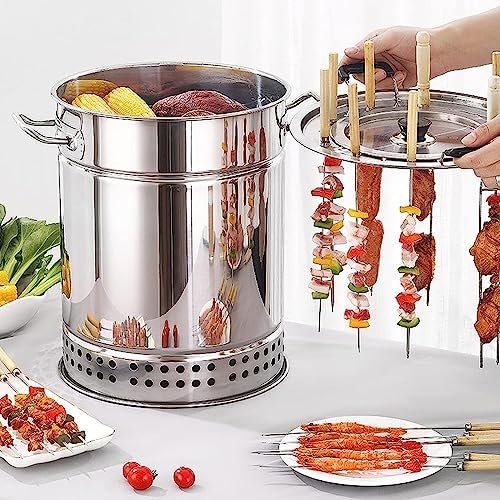 Barbecue portable à charbon de bois, baril de charbon de bois pour fumoir, poêle vertical suspendu pour barbecue, baril en maille en acier inoxydable avec 50 brochettes Kabob, pour