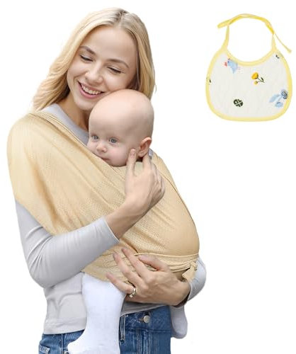 Aolso Baby Sling Wrap - Hands-Free Ergonomische Trage, Stretchy Wrap mit Lätzchen, Neugeborenes bis Kleinkind