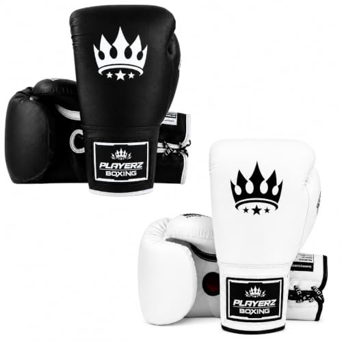Playerz SparTech boxningshandskar i spets – skumstoppning i dubbla lager, premium mikrofiber, veganvänliga, storlekar 295 ml – 46 ml, för sparring, dynarbete och väskträning – klassisk vit/svart