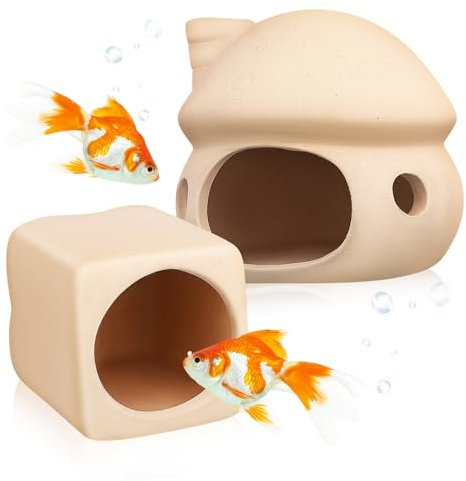 WOONEKY 2stücke Keramische Fischhäuser Für Aquarium Betta Versteck Fischtank Dekoration Für Sichere Rückzugsorte Im Aquarium Natürliche Lebensumgebung Für Fische