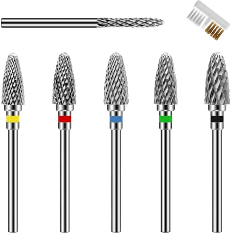 CGBE Nail Drill Bits, 6 Piece Nail Drill Bit with 5 Different Grit, 3/32 Inch Professional Bits for Nail Cutter, Corn Shaped Nail Drill Bits for Manicure Remove Acrylic or Hard Gel Polygel