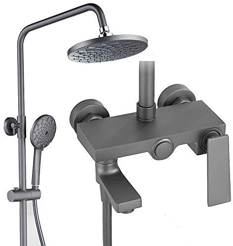 NSTVVEE Dunkelgraues Regen-Mischbatterie-Dusch-Kombi-Set, freiliegendes, an der Wand montiertes Badezimmer-Duscharmatur-Set mit ABS-Duschkopf, Handbrause, Wasserhähnen (rund)