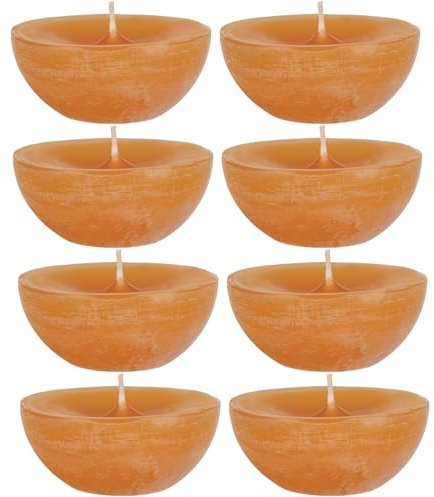 DecoLite: Maxi XL-Schwimmkerzen Rustik Set - 8 Kerzen, Ø 8 cm - 7 Std. lange Brenndauer - Schwimmlicht, extra gross, indoor outdoor Gartendeko Wasserkerzen (Safran)