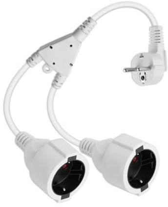 RIIEYOCA Schutzkontakt Verlängerungskabel, 90-Grad-Stecker auf Doppelsteckdose, 16A / 250V wasserdichtes Stromverlängerungskabel für den Außenbereich (Weiß, 90 Grad, 1 in 2)