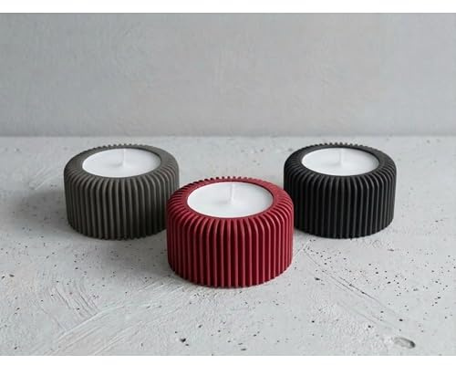 Teelichthalter (3er Set) - @AcubycArt - für kleine Teelichter - modernes Design - Bio-Kunststoff (Rot, dunkel Grau, Schwarz, 3 cm)