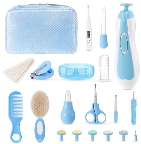 Megainvo 25in1 Baby Pflegeset Neugeborene, Baby Erstausstattung Neugeborenen Babypflegeset mit Elektrische Nagelfeile Baby Nasensauger Nagelschere Nagelknipser Bürste Kamm Babysachen für Babys, Kinder