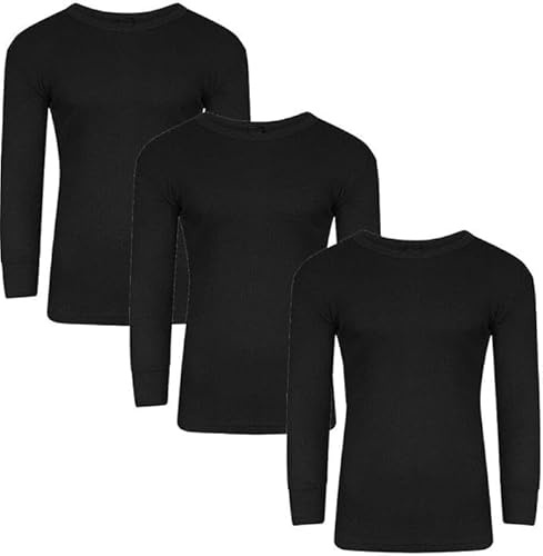 ANZEE Mens Thermal Long Sleeve Shirt | Winter Warm Underwear Base Layer Top - Adults Winter Undershirt for Outdoor Sports Running Vest Warm Inner T-Shirts Top S-XXL (UK, Alpha, L, Black Pack of 3)